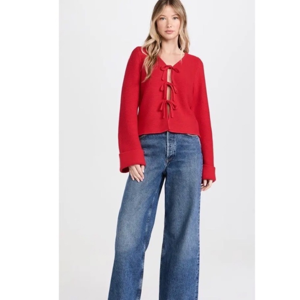 ALIGNE Nadia Tie Knit Cardigan In Red Size Medium
